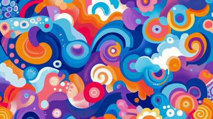 Fototapeta premium Whimsical Floral Abstraction: Playful Composition in Blue, Orange and Violet, For print, card, backdrop