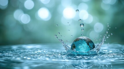 A water droplet creates a splash, highlighting the beauty of nature and fluid dynamics.