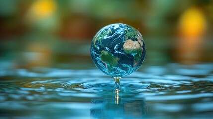 A globe rises from water, symbolizing the Earth and environmental awareness.