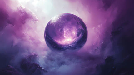 Obraz premium Banner design featuring a crystal ball enveloped in mystic mist, evoking a sense of mysticism and the occult. Eclipse Prophecies. Illustration