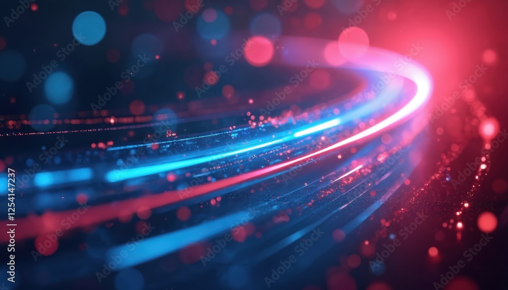 Fototapete illustration with red and blue technology neon spotlight lines. abstract blue and red lights backgro
