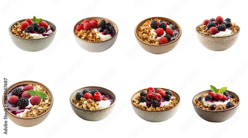 Wall mural Healthy Granola Bowl with Yogurt and Berries set 