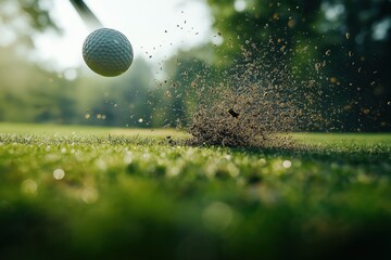 Powerful golf swing capturing perfect contact, precision, and energy in dynamic motion