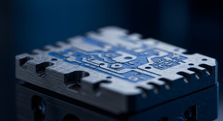 Macro View of Circuit Board Component with Intricate Blue Design