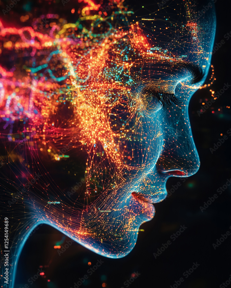 Poster Dissolving logo and neural network fusion representing global collaboration