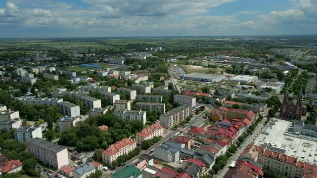 Miasto Kutno, Polska, powiat kutnowski, wojew&oacute;dztwo Ł&oacute;dzkie, panorama miasta z drona
