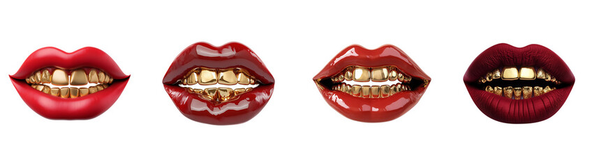 Obraz premium Luxury Red Lips with Gold Teeth Grill set 