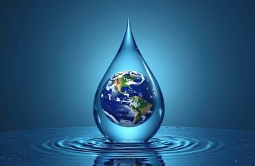 Obraz premium World Water Day illustration. Drop of water with planet Earth inside. Save water concept. Ecology, environment protection, fresh clean water sources. Global awareness campaign banner.