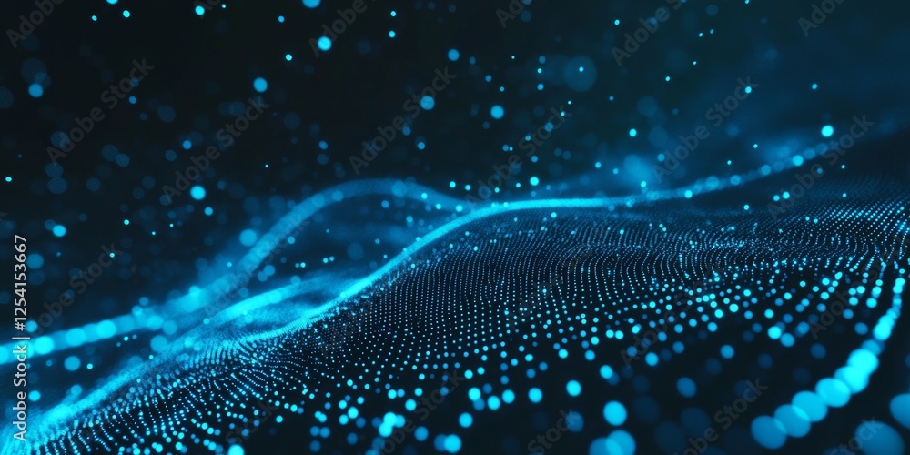 Poster abstract blue digital wave, particle background, data flow, tech presentation