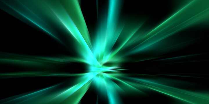 Futuristic speed motion with green rays of light abstract background