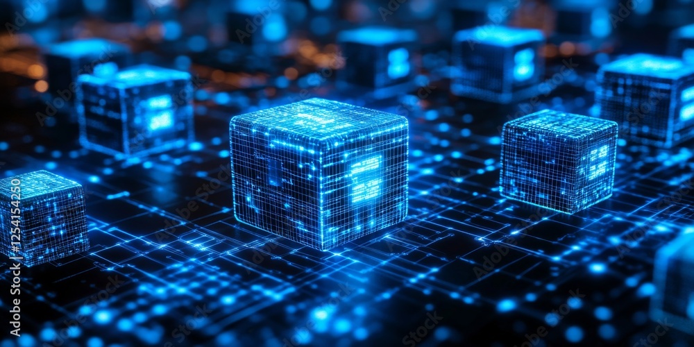 Aufkleber Digital data cubes network; glowing circuit background