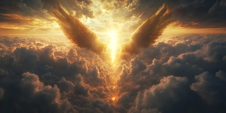 Heavenly Clouds and Angelic Light: A Dramatic, Mystical Skyscape with Divine Rays and Ethereal Beauty
