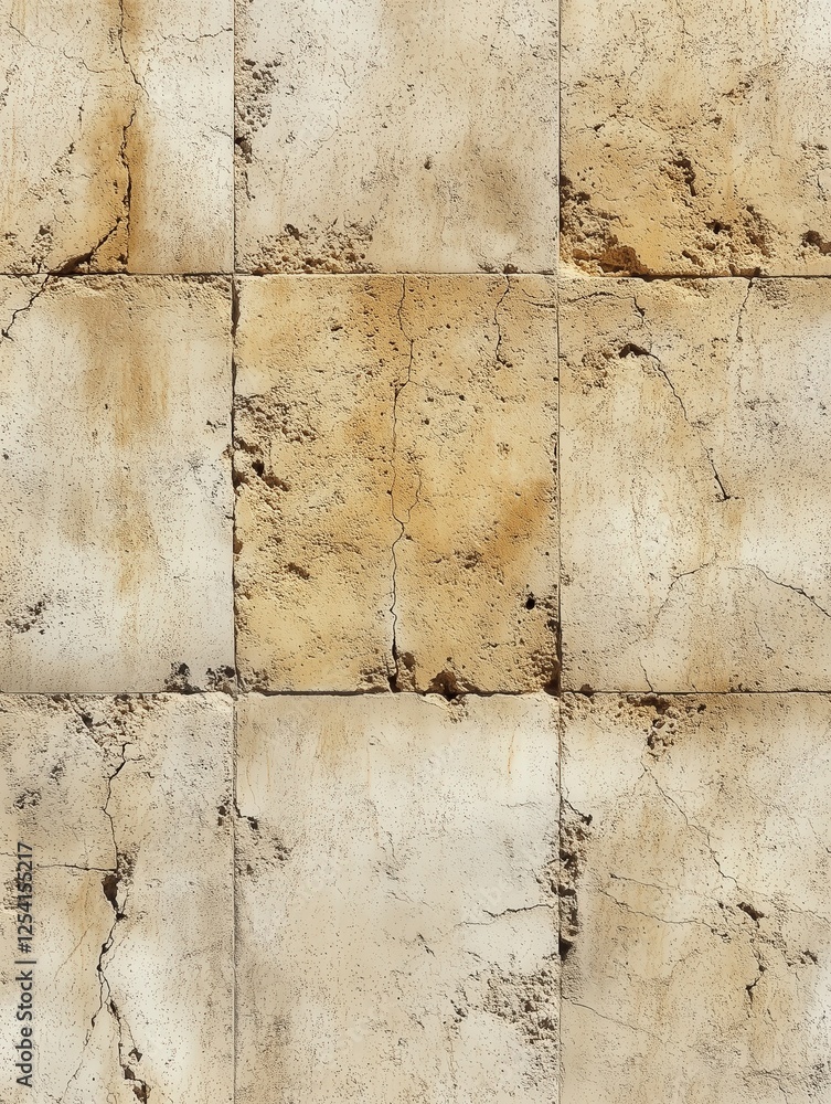 Poster nine squares, each displaying a unique surface with visible cracks and aging. warm tones and varied 