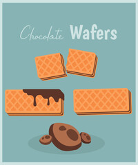 Flat Design Illustration with Chocolate  Wafers Taste