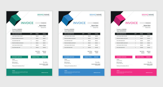 cleam  creative business invoice design with various colour skim | Printable  invoice design template