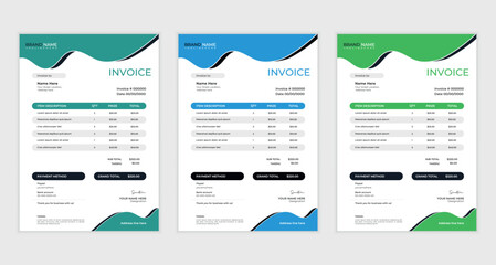 cleam  creative business invoice design with various colour skim | Printable  invoice design template