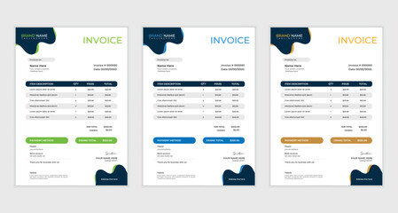 cleam  creative business invoice design with various colour skim | Printable  invoice design template