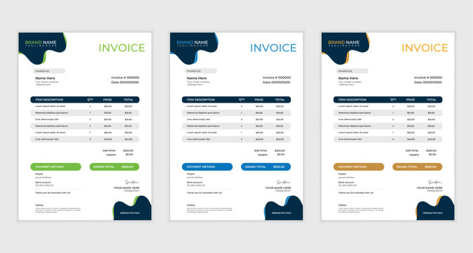 cleam  creative business invoice design with various colour skim | Printable  invoice design template