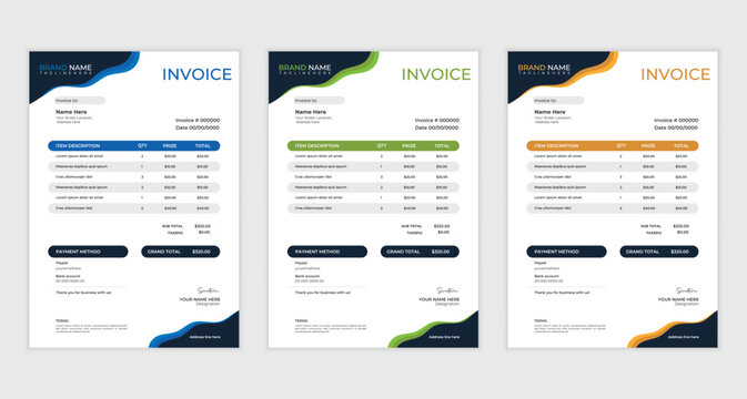 cleam  creative business invoice design with various colour skim | Printable  invoice design template