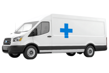 White Medical Van with Blue Cross Symbol, isolated, AI generated  .