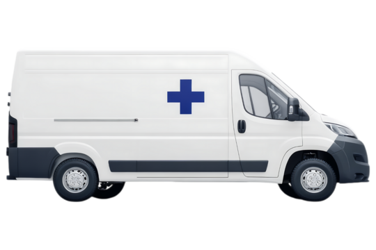 White Medical Van with Blue Cross Symbol, isolated, AI generated  .