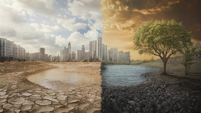 Droughts and floods symbolize the contrasting impacts of climate change, highlighting its extreme and unpredictable nature. 