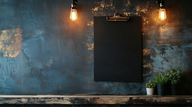 Empty background with a black clipboard and a menu board. 