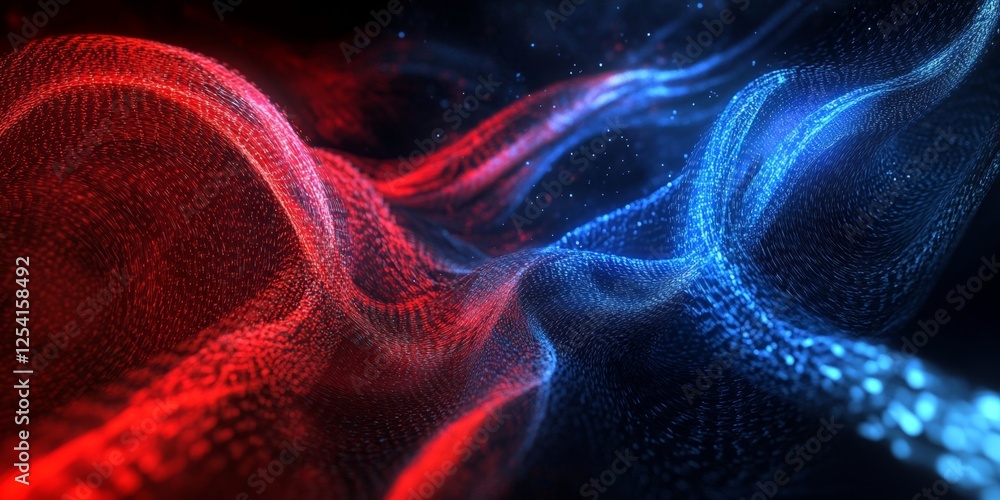 Poster abstract red blue particle waves digital background