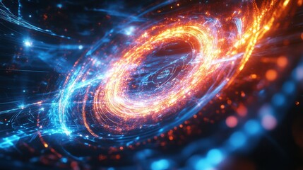 High-tech Quantum Core Glowing with Swirling Holographic Elements.