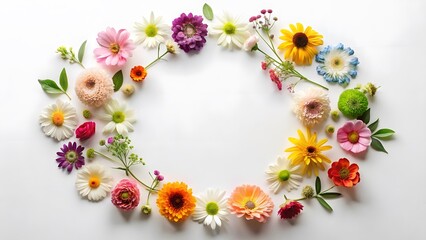 Fototapeta premium Colorful Flower Wreath on White Background