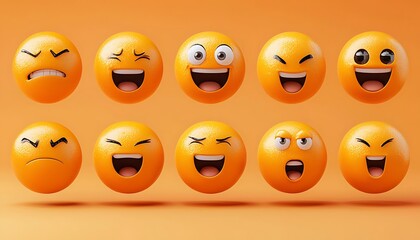 Fototapeta premium Comprehensive set iOS emoticons featuring a variety funny facial expressions, perfectly editable for diverse digital communication.