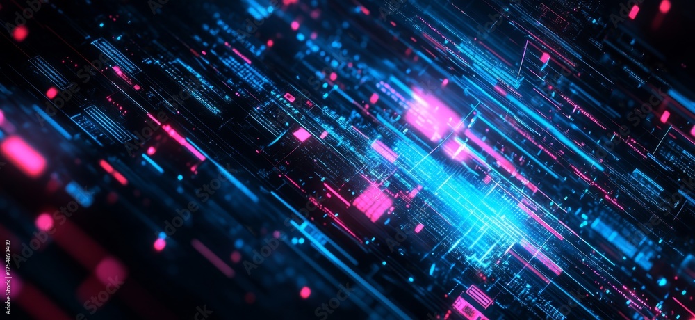 Poster Digital data stream flowing, abstract tech background