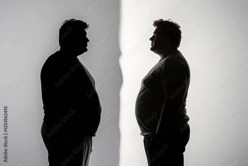 Poster weight loss transformation displayed through contrasting silhouettes highlighting significant change