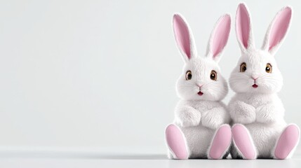 Obraz premium Two white rabbits sitting, Easter greeting card