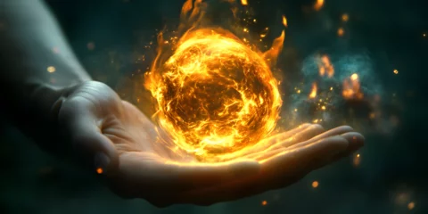 Papier peint photo Chambre de fille Mystical Fireball Magic: Dramatic Handheld Energy Orb Visualization Inspired by Elemental Fantasy Art  © Isaiah