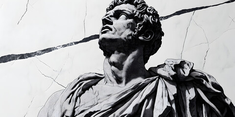 Obraz premium Monochrome Marble Sculpture: Iconic Ancient Art in Black and White with Detailed Facial Features