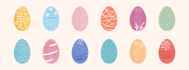 Set of hand drawn Easter eggs in a creative modern style.