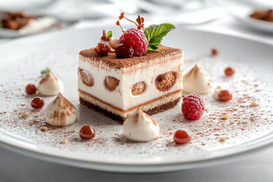 Delicious dessert: chocolate and raspberries on a plate, tempting and ready to be enjoyed.