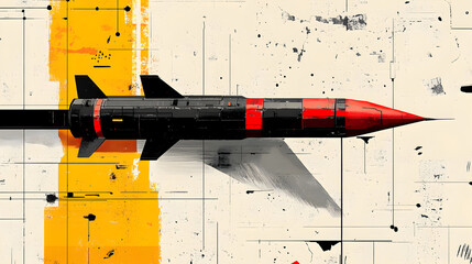 Modern Abstract Missile Art Illustration: Vibrant Digital Design in Aerospace & Military Art with Geometric Shapes and Bold Colors