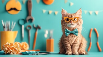 Adorable ginger kitten in a bow tie and glasses. Perfect for Father's Day!