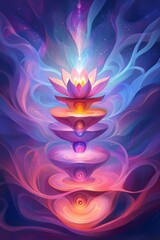 Vibrant lotus flower artwork, cosmic energy, fantasy art.