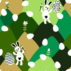 Easter eggs seamless rabbits pattern for wrapping paper and fabrics and linens and kids clothes print and spring party accessories 