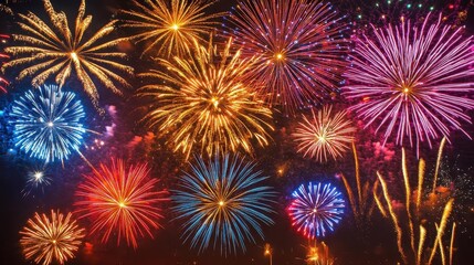Fototapeta premium Fourth of July fireworks, close-up of colorful fireworks lighting up the sky, patriotic atmosphere
