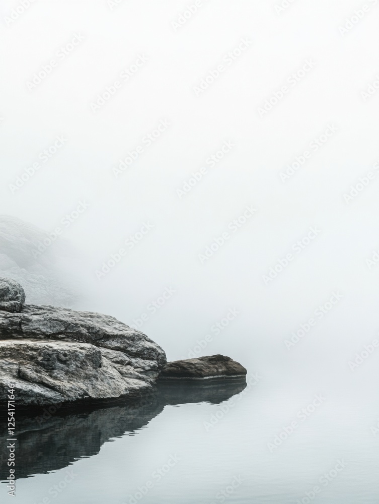 Poster experience tranquility at a serene hot spring with steam rising over rocky surroundings. generative 