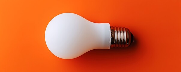 Top view of a white light bulb laid flat on a bright orange surface, with soft lighting and space for customizable text or graphics. Clean and modern composition.