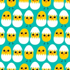 Easter chicken and eggs seamless birds pattern for wrapping paper and fabrics