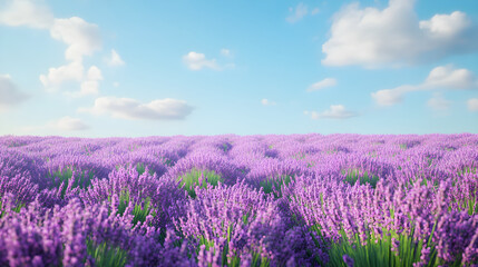 Naklejka premium Endless Lavender Fields under a Clear Sky: A Serene Escape into Nature's Purple Embrace