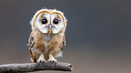 Cute baby barn owl perched on branch, nature background, wildlife photography, ideal for children's book