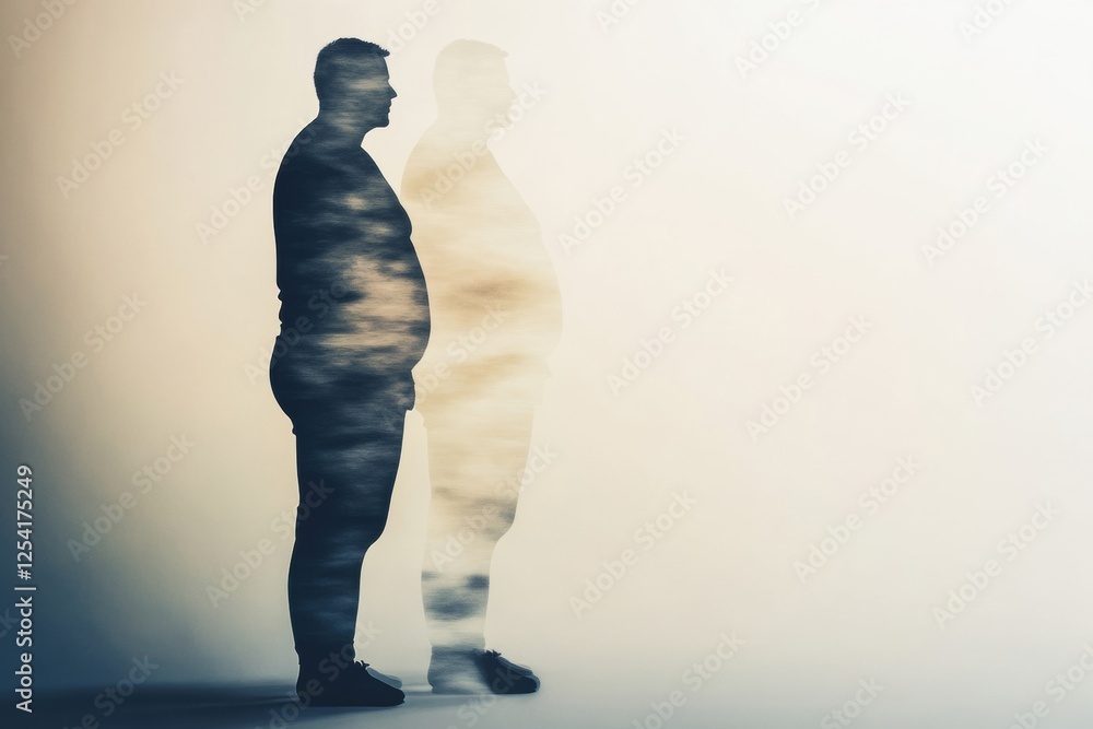 Poster silhouette showing transformative journey of weight loss and personal health improvement. generative