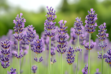 Naklejka premium Endless Lavender Fields under a Clear Sky: A Serene Escape into Nature's Purple Embrace